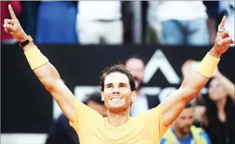  ?? AFP ?? Rafael Nadal celebrates after beating Alexander Zverev to win the ATP Italian Open men’s final at the Foro Italico in Rome on Sunday.