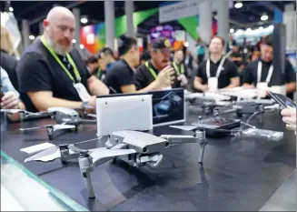  ?? GETTY IMAGES ?? DJI drones are displayed during CES 2019 in Las Vegas, the United States, on Jan 9.