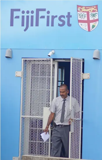  ?? Photo: Ronald Kumar ?? Rishi Ram exits the FijiFirst Party office in Brown Street, Suva, on August 18, 2018.