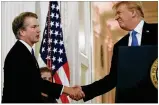  ?? ALEX BRANDON / ASSOCIATED PRESS ?? President Donald Trump shakes hands Monday with his Supreme Court pick, Judge Brett Kavanaugh, at the White House.