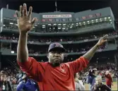  ?? CHARLES KRUPA - THE ASSOCIATED PRESS ?? FILE - In this Oct. 10, 2016, file photo, Boston Red Sox’s David Ortiz waves from the field at Fenway Park after Game 3 of baseball’s American League Division Series against the Cleveland Indians in Boston.