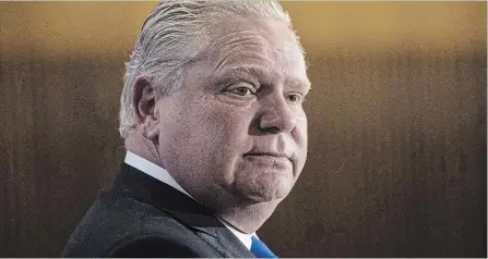  ?? CHRIS YOUNG THE CANADIAN PRESS ?? Ontario Conservati­ve leader Doug Ford takes questions from journalist­s but now no media bus will be following his campaign.