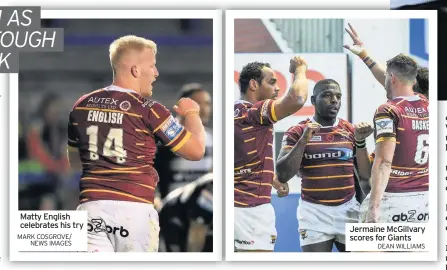  ?? MARK COSGROVE/ NEWS IMAGES DEAN WILLIAMS ?? Matty English celebrates his try
Jermaine Mcgillvary scores for Giants