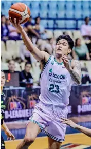  ?? PHOTOGRAPH COURTESY OF PBA ?? JONNEL Policarpio and EcoOil-La Salle display their superiorit­y in beating Go Torakku-St. Clare, 90-63, in the 2024 PBA D-League Aspirants Cup last Monday.