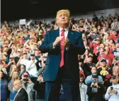  ?? EVAN VUCCI/AP ?? Then-president Donald Trump arrives at a campaign rally in 2020 at Drake University in Des Moines, Iowa. Trump has been absent so far this year in Iowa.