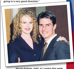  ??  ?? Nicole Kidman, right, in London this week, and with husband Tom Cruise in 1992