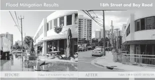  ?? Miami Beach ?? Before and after images show that even with higher tides, the new raised roads in Miami Beach’s Sunset Harbour neighborho­od stay dry..