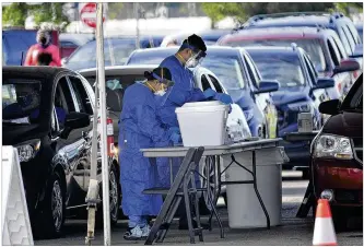  ?? MARSHALL GORBY / STAFF ?? People lined up to take advantage of the free testing for the coronaviru­s at the Five Rivers Health Centers pop up test site at the Samaritan Health Center.