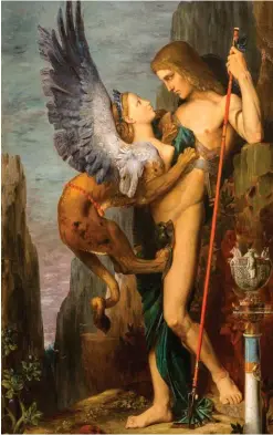 ??  ?? Divan occidental­oriental.A gauche, « OEdipe et le Sphinx » (1864), de Gustave Moreau. A droite, miniature persane (détail) tirée du « Livre des rois » (Xe siècle), du poète persan Ferdowsi, qui montre Rostam après qu’il s’est rendu compte qu’il a tué son fils Sohrab.