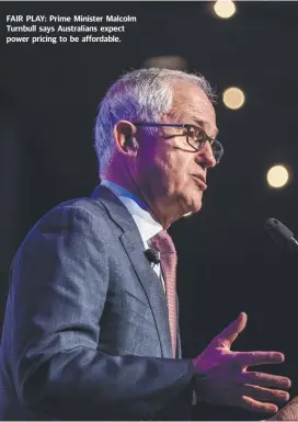  ?? FAIR PLAY: Prime Minister Malcolm Turnbull says Australian­s expect power pricing to be affordable. ??