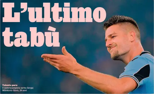  ??  ?? Talento puro
Il centrocamp­ista serbo Sergej Milinkovic-Savic, 24 anni
Le presenze di Milinkovic quest’anno in campionato con la Lazio: per 22 volte è partito titolare, giocando in totale 1871 minuti