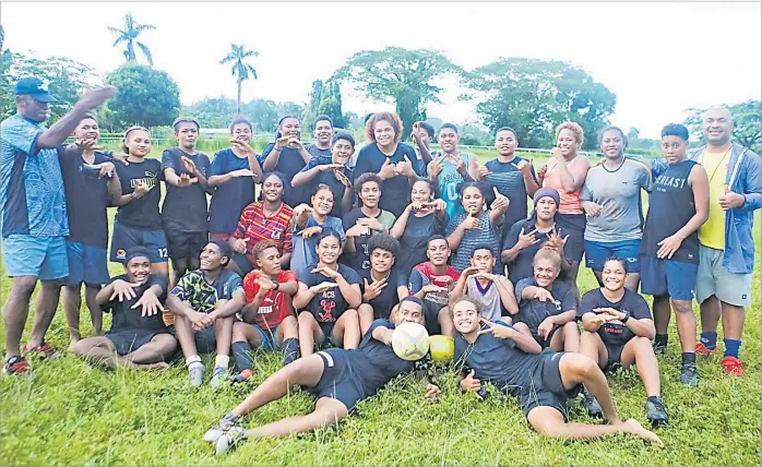  ?? Picture: BA RUGBY ?? The Island Pharmacy Ba Women’s team in high spirits after a training session. The side faces Malolo in the Ranadi Cup today.