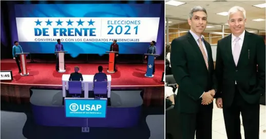  ?? ?? EVENTO. “Render” de la escenograf­ía del foro “De Frente”. Ricardo J. Jaar, presidente ejecutivo de Usap, y el analista Alberto Padilla.