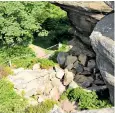  ??  ?? Youths were seen pushing the rock down a 30ft drop, causing ‘irreparabl­e’ damage