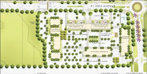  ?? 3 LEAF HOLDINGS photo ?? A map shows the layout of the proposed Hale O Piikea housing project in Kihei. The first phase, which is seeking nearly $6 million from the Maui County Affordable Housing Fund to purchase land, would include a 90-unit multifamil­y rental project.