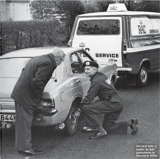  ??  ?? Service with a smile: An RAC patrolman in the early 1970s