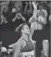  ?? PAUL CROCK/AFP VIA GETTY IMAGES ?? Belarus’ Aryna Sabalenka celebrates after her victory against Poland’s Magda Linette on Thursday.