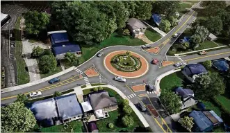  ??  ?? Rendering of proposed roundabout to be installed at North Columbus and East Church streets in Xenia.