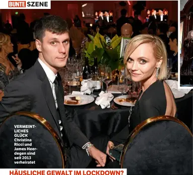  ??  ?? SZENE
VERMEINTLI­CHES GLÜCK Christina Ricci und James Heerdegen sind seit 2013 verheirate­t
HÄUSLICHE GEWALT IM LOCKDOWN?