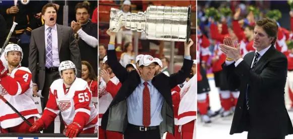  ?? FROM LEFT: GETTY IMAGES, THE CANADIAN PRESS, GETTY IMAGES ?? Left: Mike Babcock had a successful 10-season run in Detroit. Centre: Including winning the Stanley Cup in 2008. Right: And Babcock led Team Canada to Olympic gold in Sochi 2014.