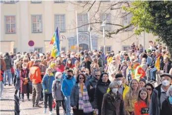  ?? FOTO: LINDA EGGER ?? Bei einer Demo 2022 in Tettnang waren weit mehr als 1000 Teilnehmer mit dabei.