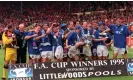  ?? Photograph: Popperfoto/Getty Images ?? The Everton team celebrate winning the 1995 FA Cup final at Wembley.