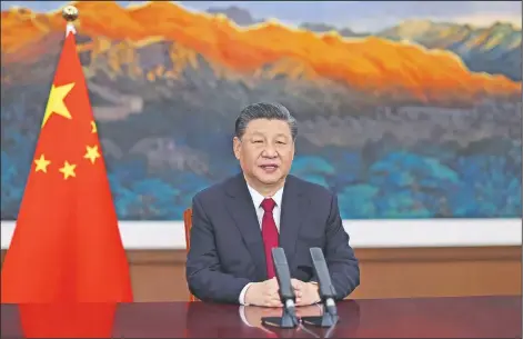  ?? (Xinhua News Agency/Ju Peng) ?? Xi delivers a keynote speech via video for the opening ceremony of the Boao Forum for Asia Annual Conference, in Beijing.