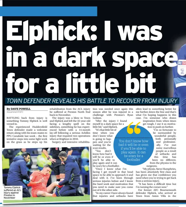  ??  ?? Tommy Elphick suffered an ACL injury against Preston in November