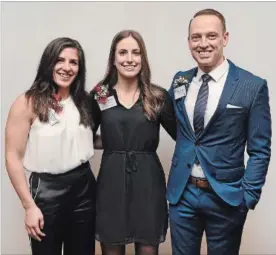  ?? BARRY GRAY THE HAMILTON SPECTATOR ?? Golden Horseshoe Athlete of the Year nominees Michelle Fazzari, left, this year’s winner, Mac basketball legend Danielle Boiago and national racquetbal­l champ Mike Green.