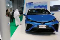  ??  ?? The Toyota Mirai — a hydrogen-powered, zero-emission electric vehicle — displayed at the World Future Energy Summit Exhibition in Abu Dhabi.