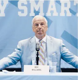  ?? GERRYBROOM­E/AP ?? Roy Williams retired after 33 seasons and 903 wins as a college basketball head coach. The Hall of Fame coach led North Carolina to three NCAA championsh­ips.