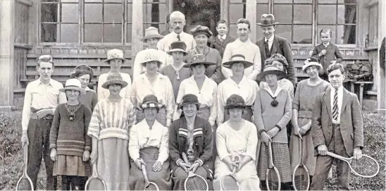  ??  ?? Laurie Patton sent this pic of Luncarty Tennis Club, circa 1919, which features her father, David (standing, right), his sister Peg, and the pair’s Uncle Nick, a Bankfoot sporran-maker. David worked for an amazing 60 years at Luncarty Bleach Works from the age of 12.