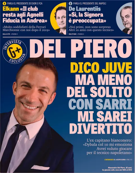  ??  ?? Alessandro Del Piero, 42 anni, ha giocato nella Juve dal 1993 al 2012