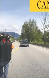  ?? ROBERT JAGO PHOTOS ?? As a group of people including First Nations elders and children were walking along Lougheed Highway to the location of the former St. Mary's Residentia­l School in Mission, B.C., a blue pickup hit several pedestrian­s and drove away, according to RCMP and witnesses.