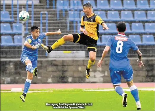  ??  ?? Neuzugang Paul Seguin (M.) feierte in Usti
sein Debüt im Dynamo-Trikot.