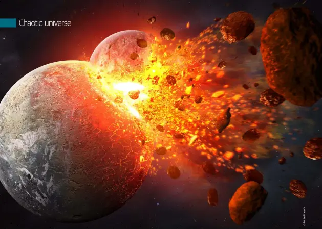  ??  ?? Top: The Moon formed when a chaoticall­y disrupted planet smashed into Earth