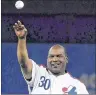  ?? THE CANADIAN PRESS/NATHAN DENETTE ?? Tim Raines throws out the ceremonial first pitch prior to an interleagu­e in Toronto on April 11.