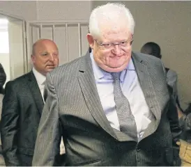  ?? /Alaister Russell/Sunday Times ?? Charged: Former Bosasa COO Angelo Agrizzi, right, and former CFO Andries van Tonder arrive at the specialise­d commercial crime court in Pretoria on Wednesday.