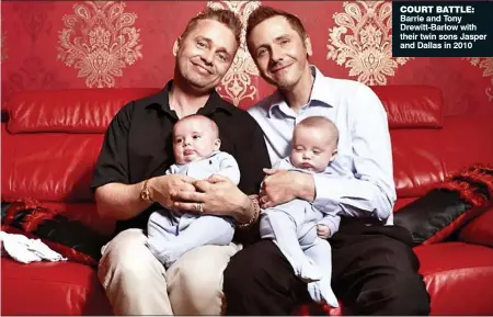  ??  ?? COURT BATTLE: Barrie and Tony Drewitt-Barlow with their twin sons Jasper and Dallas in 2010