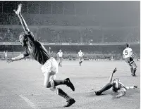  ??  ?? GLORY GOAL Colin Stein celebrates opening the scoring against Moscow Dynamo at the Nou Camp in 1972