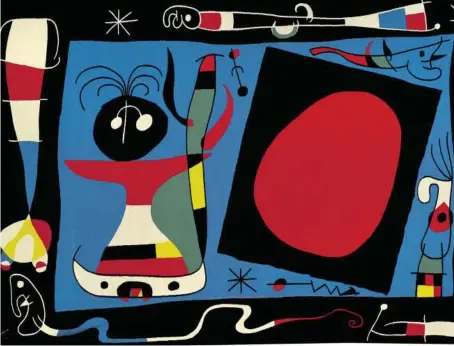  ??  ?? Joan Miró (1893–1983), Kompositio­n Nr. 1, Frau am Spiegel, 1966, Manufactur­e des Gobelins.