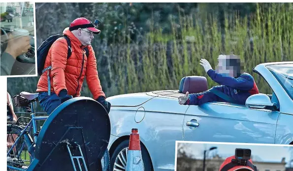  ?? ?? ‘Cycling vigilante’: Mike van Erp, inset, confronts a motorist in Hyde Park, left