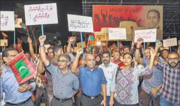  ?? AP ?? In February 2012, Mohamed Nasheed, Maldives’ first democratic­ally elected President, was forced to resign by police and army officers in what he said amounted to a coup. His ouster followed protests against his order to arrest a top judge.