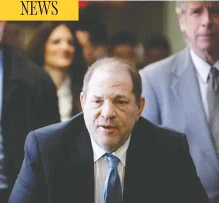  ?? SETH WENIG / AP PHOTO ?? Former Hollywood producer Harvey Weinstein, seen at a Manhattan courthouse Monday, was convicted of sexual assault and rape charges.