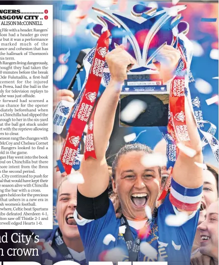  ?? ?? CHAMPIONS Rangers captain Brianna Westrup holds the SWPL trophy aloft