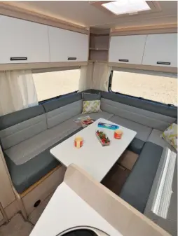  ??  ?? Large rear U-shaped lounge makes the newest F-Line a spacious two-berth