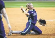  ??  ?? College Park’s Morgan Adamek (19) fields the ball to first base during the softball game against Montgomery on Friday.