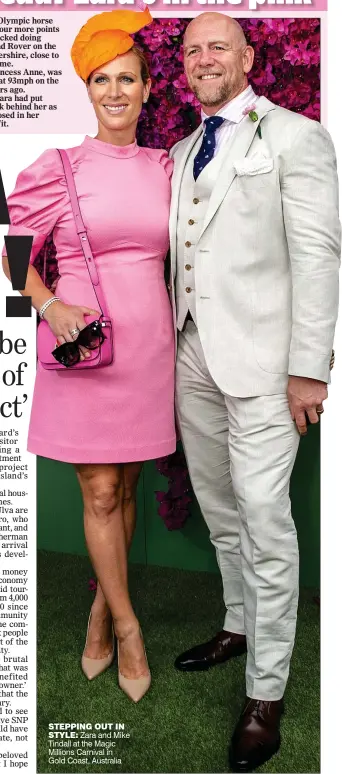  ??  ?? STEPPING OUT IN
STYLE: Zara and Mike Tindall at the Magic Millions Carnival in
Gold Coast, Australia