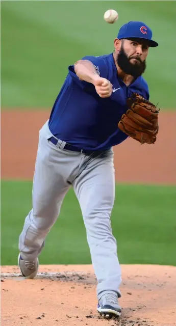  ?? NICK WASS/AP ?? Jake Arrieta’s disastrous start Wednesday against the Brewers in which he allowed seven runs and eight hits in the first inning brought the curtain down with a thud on his second time around with the Cubs.