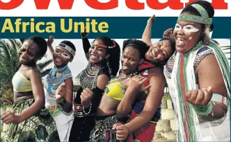  ?? / Eugene Coetzee. ?? Pupils from Port Elizabeth celebrate Africa Day in traditiona­l outfits and headdress. From left are Siphosethu Mtme, Busisiwe Johnson, Sinovuyo Sitishi, Abonga Ntakumba, Liyema Sigutya and Sive Tshali.